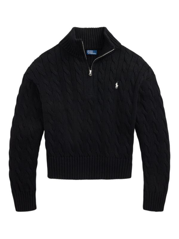 Polo Ralph Lauren ケーブルニット ハーフジップ セーター | ブラック