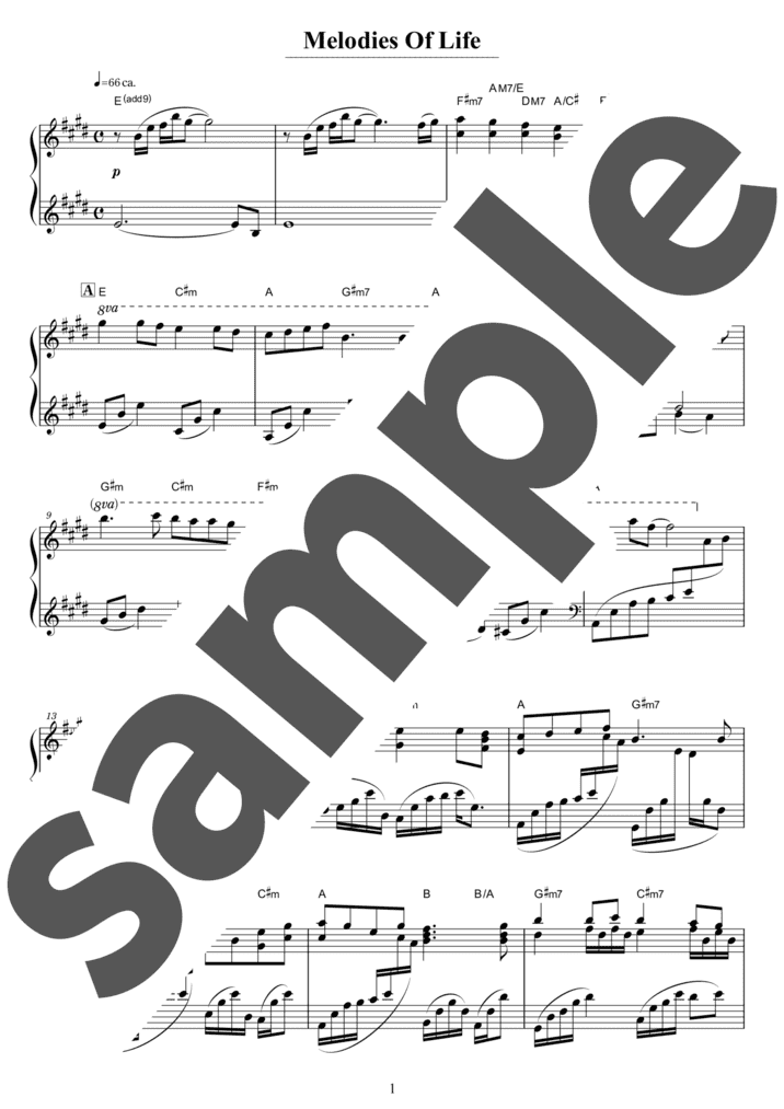 ピアノ楽譜】Melodies Of Life / 植松伸夫（ソロ / 中上級）