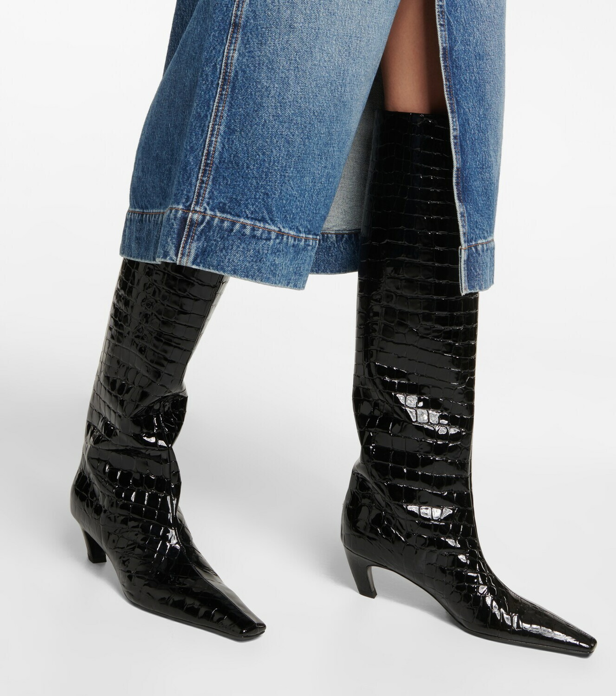 Khaite - Davis croc-effect leather knee-high boots Khaite