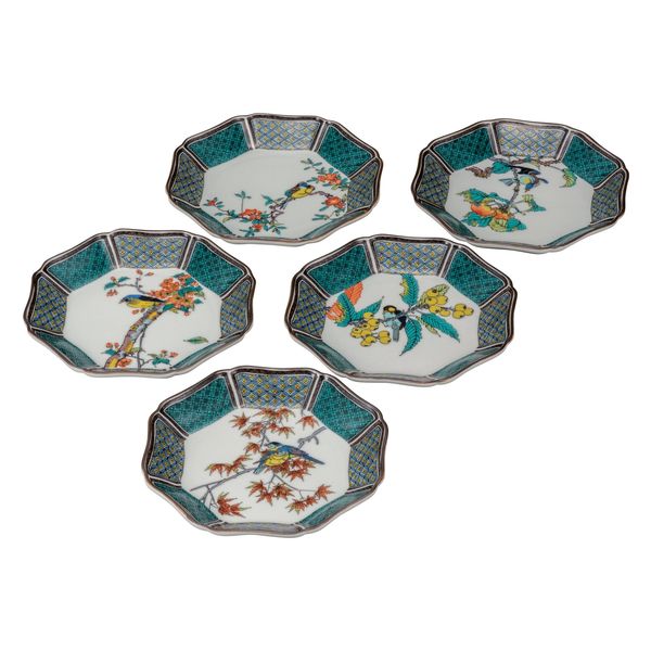 伊野正峰 日本の伝統工芸品【九谷焼】 6.5号皿揃 花鳥絵変り (K9-158