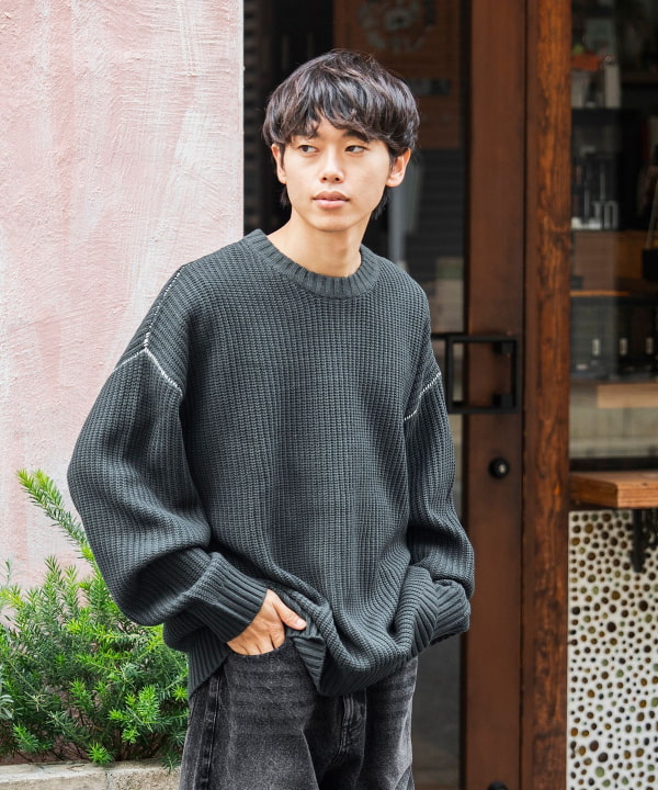 BEAMS HEART（ビームス ハート）カタアゼ ビッグ クルーネック ニット