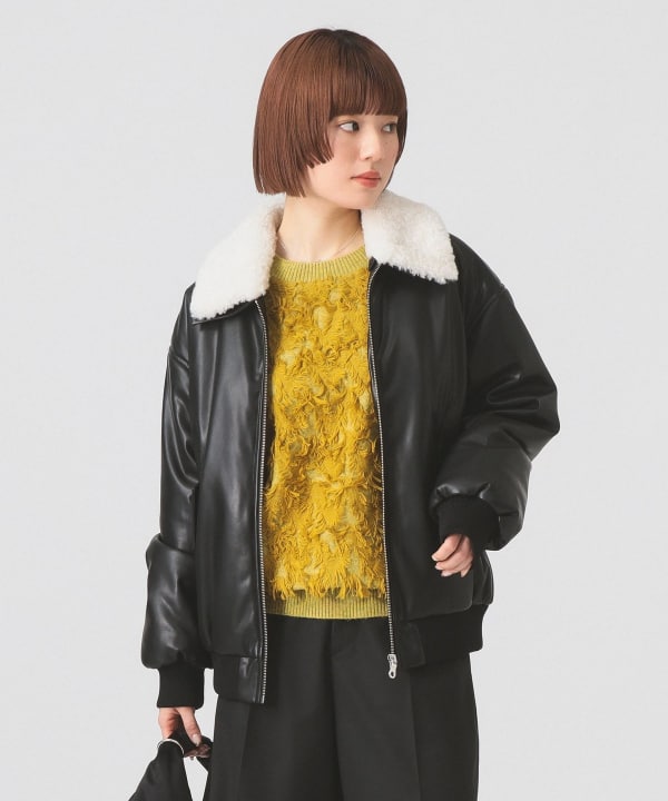 Ray BEAMS（レイ ビームス）フェイクレザー ナカワタボマー ブルゾン