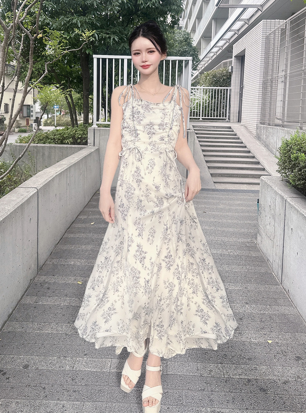 花柄ドロストリボンストラップキャミワンピース[cc100] | レディース