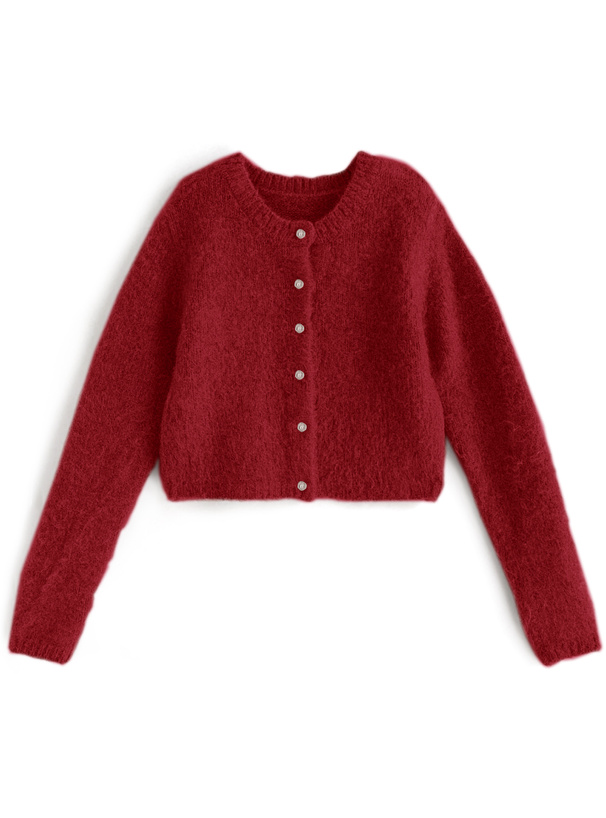 美品【HOWIE】ポロニットカーディガン レッド モヘヤ混 フリー ポロ