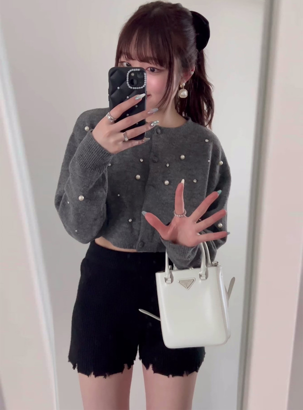 ビジューパールニットショート丈カーディガン[an1467] | レディース