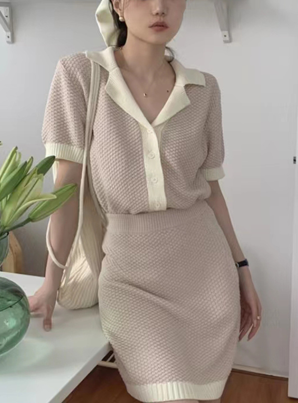 バイカラートップスXタイトミニスカートニットセットアップ[ac2181