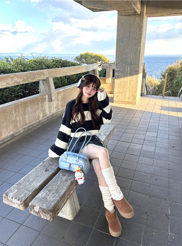 ボーダー柄クロップド丈ニットトップス[at2125] | レディース