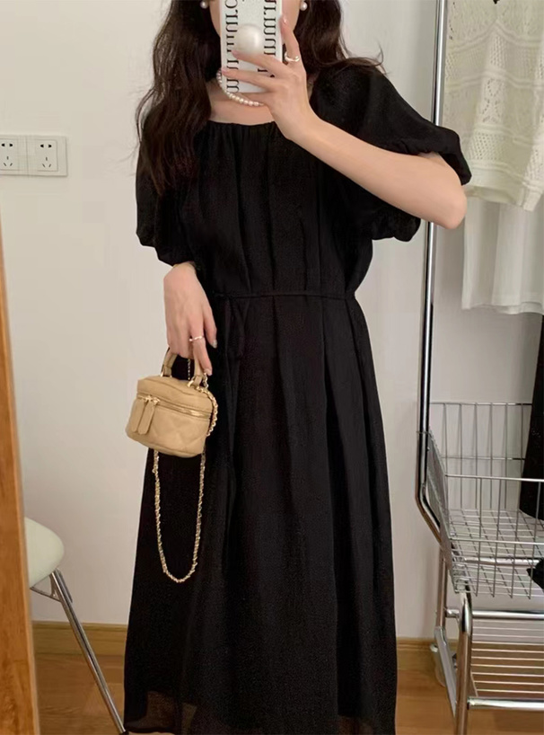 リボンベルト付きバルーンスリーブフレアワンピース[at2024