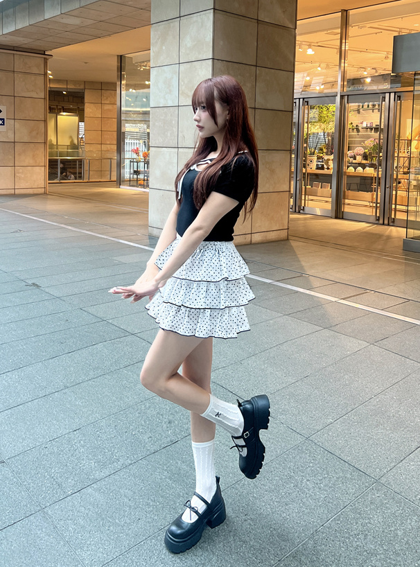 インパン裏地付きドット柄ティアードミニスカート[gn475] | レディース