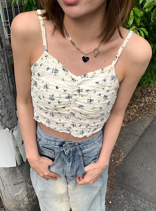 フリージア カップ付き花柄ギャザーキャミソール[dk1122] | レディース