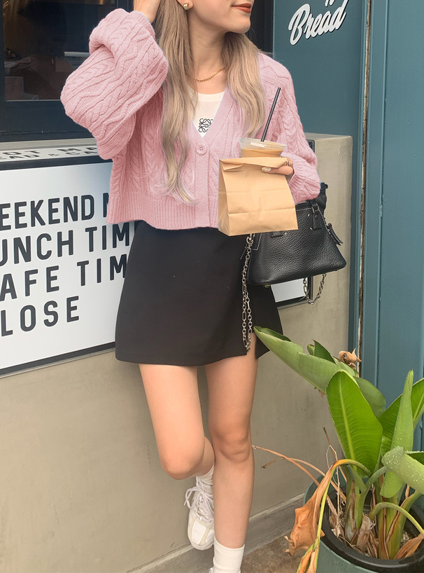 ケーブル編みニットクロップド丈カーディガン[dr573] | レディース