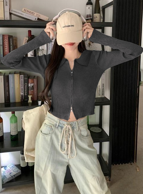 ダブルジップ襟付ニットトップス[dr589] | レディースファッション通販