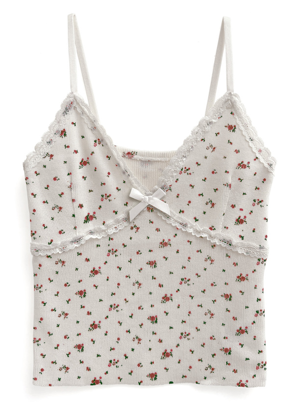 花柄レースリボンクロップド丈キャミソール[dr729] | レディース