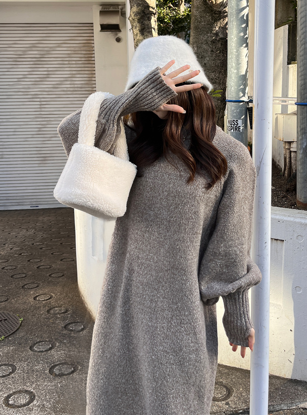 サムホール付きボリュームスリーブニットワンピース[fo1800