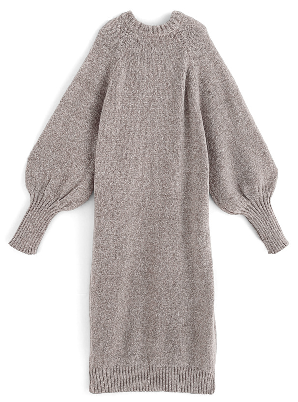 サムホール付きボリュームスリーブニットワンピース[fo1800