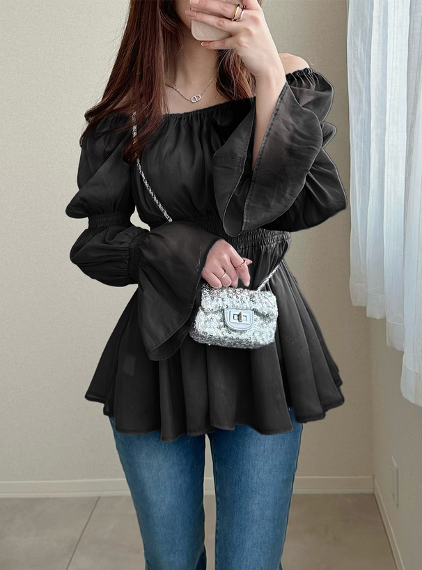 袖2Wayシアーシャーリングペプラムブラウス[fl001] | レディース