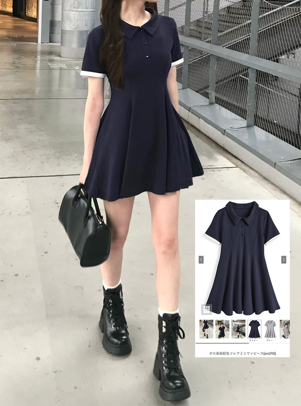 ポロ風袖配色フレアミニワンピース[sm295] | レディースファッション