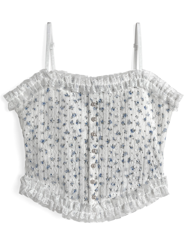 カップ付き小花柄レースフリルキャミソール[tu1824] | レディース