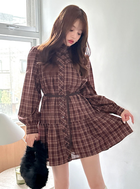 ベルト付きチェック柄シャツワンピース[gn538] | レディース