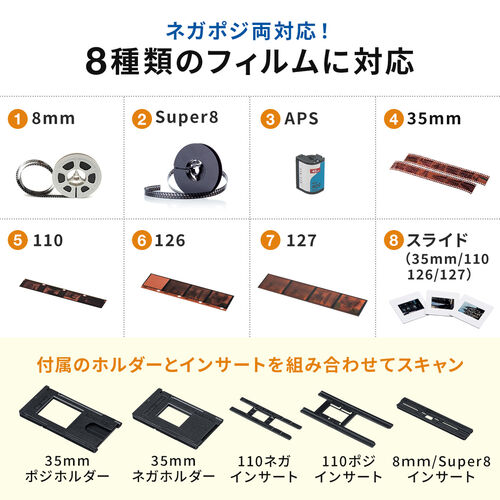 フィルムスキャナ（ネガフィルムスキャナ・APSフィルム・35mm・8mm