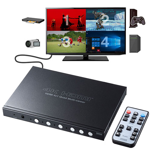 HDMI切替器（4入力・1出力・4分割・VGA・4K・映像・音声・パソコン