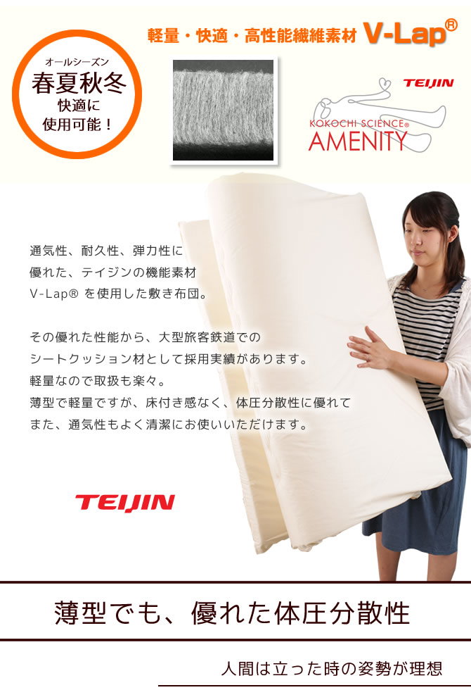 国産 2段ベッド ロフトベッド用 薄型軽量マットレス TEIJIN V-Lap(R
