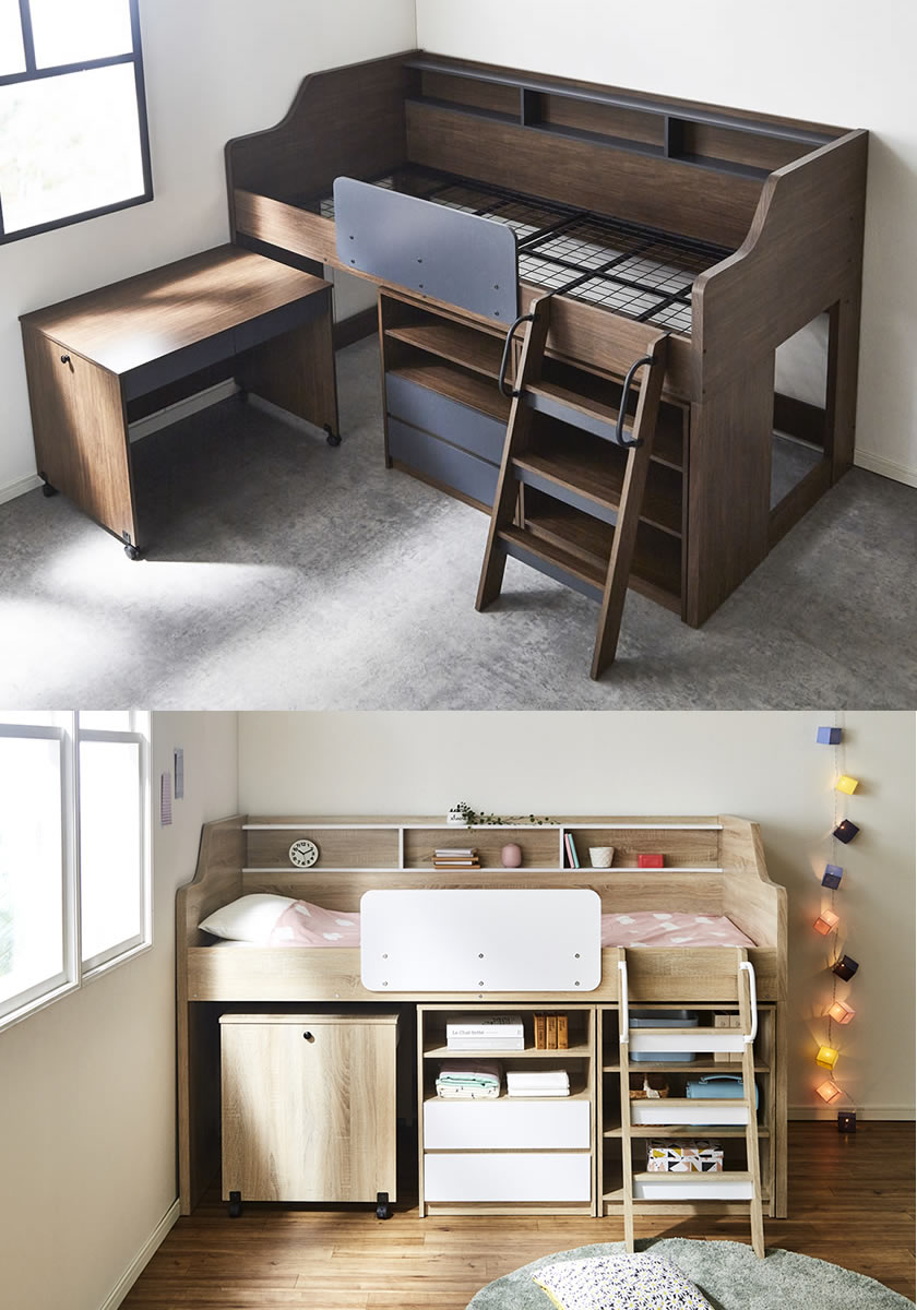 システムベッド デスク付き・収納×2の4点セット ロータイプ ALTAIR