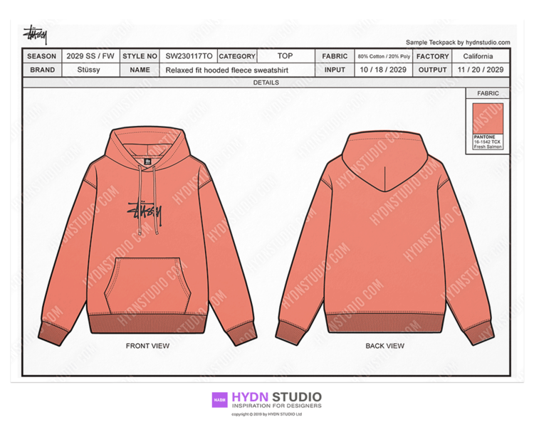 Stussy Hoodie Design Tech Pack & Reference Sample : HYDNSTUDIO