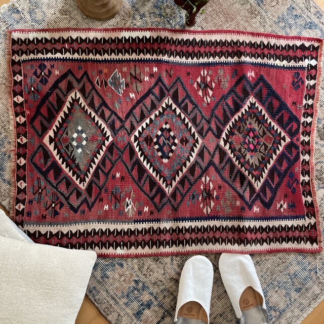 69×92 オールドキリム ウール100% トルコヴィンテージラグ | iichi
