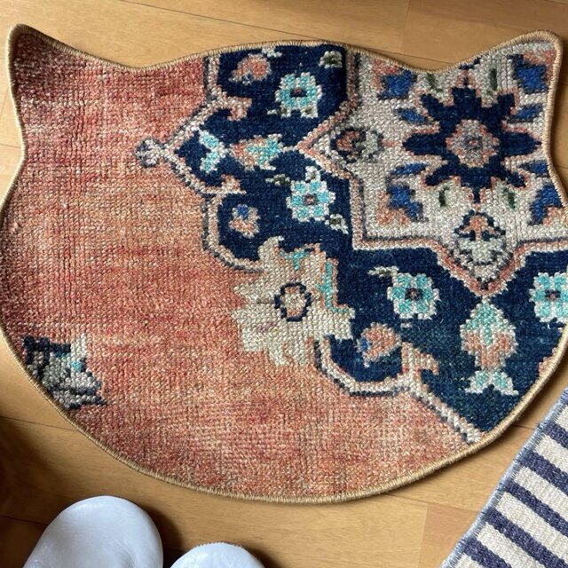 値下げ！トルコヴィンテージラグ 53×101 ネイビー&ピーチカラー 値下げ