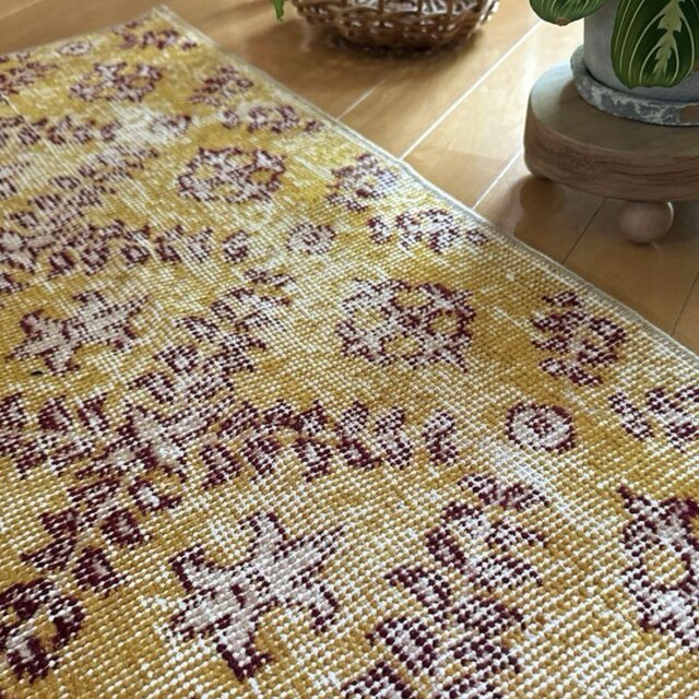 41.5×83マスタードイエロー×エンジ トルコヴィンテージラグ | iichi