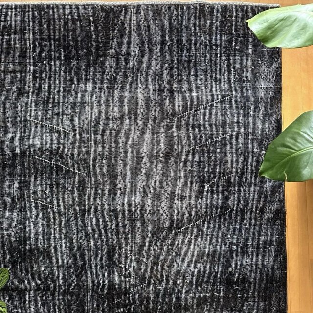 111-113×208 ブラックオーバーダイ こげ茶 トルコヴィンテージラグ