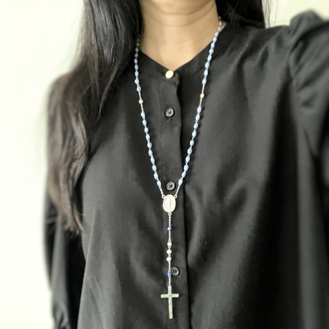 フランス奇跡のメダイ] ロザリオnecklace - vintageガラス*SV 1点限り