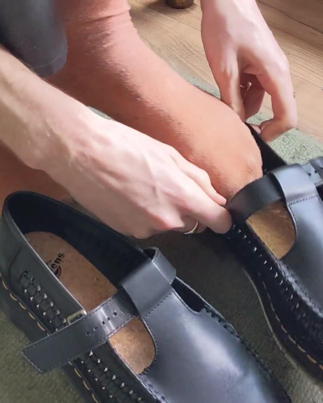 Adrian T-Bar Woven Leather Mary Jane Shoes in Black | Dr. Martens