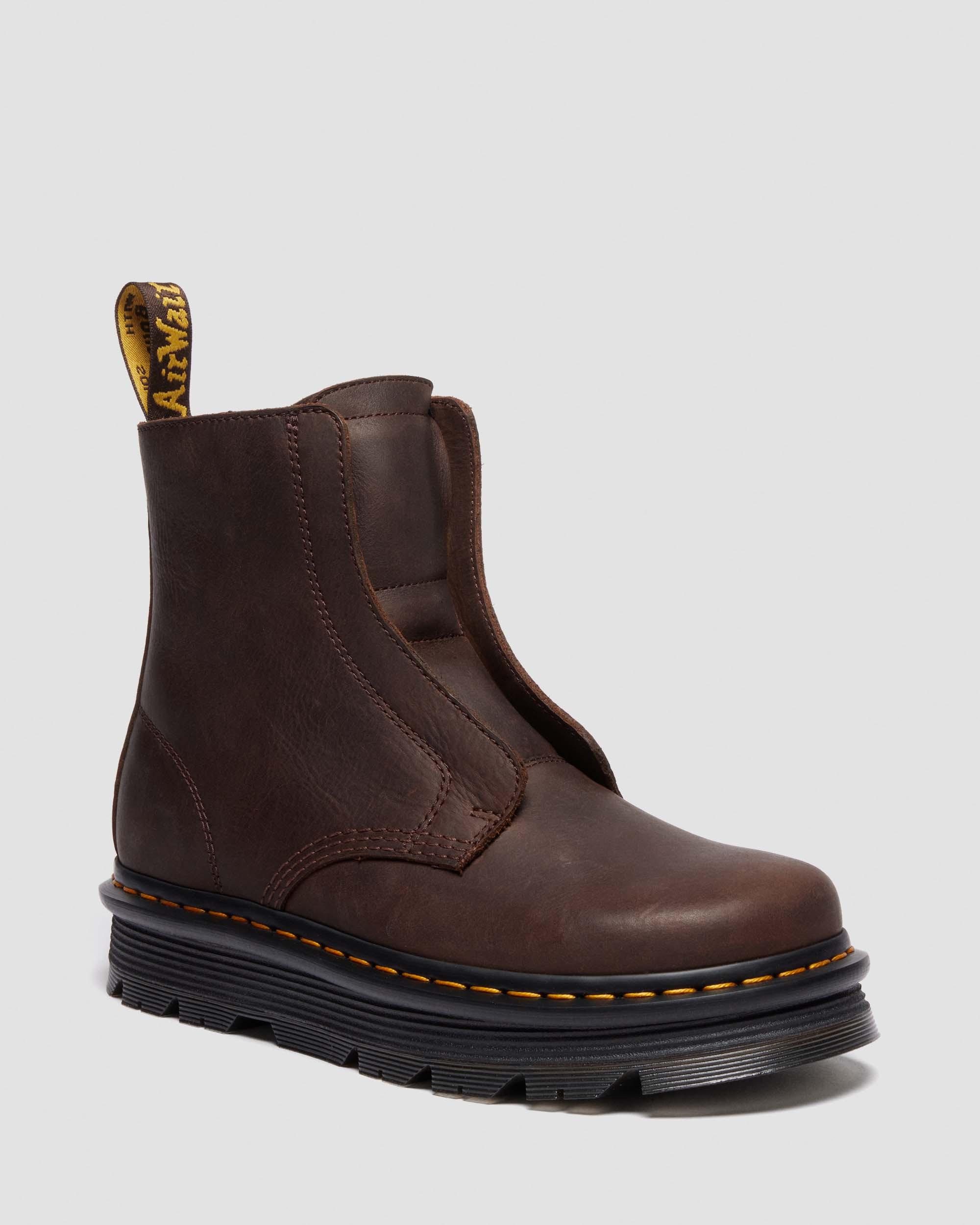 Zebzag Laceless Slip On Leather Boots in Dark Brown | Dr. Martens