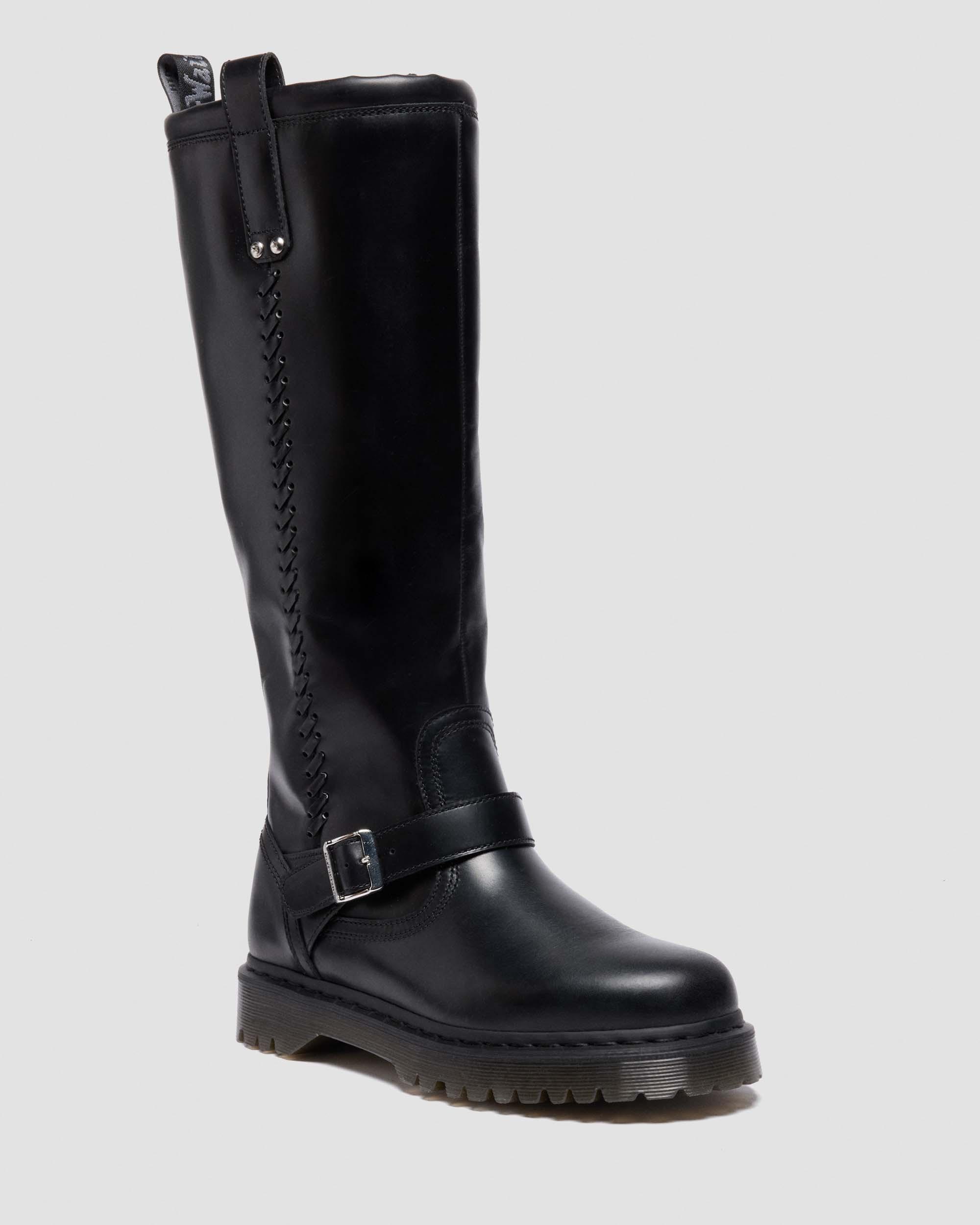 Anistone Knee High Orleans Leather Biker Boots in Black | Dr. Martens