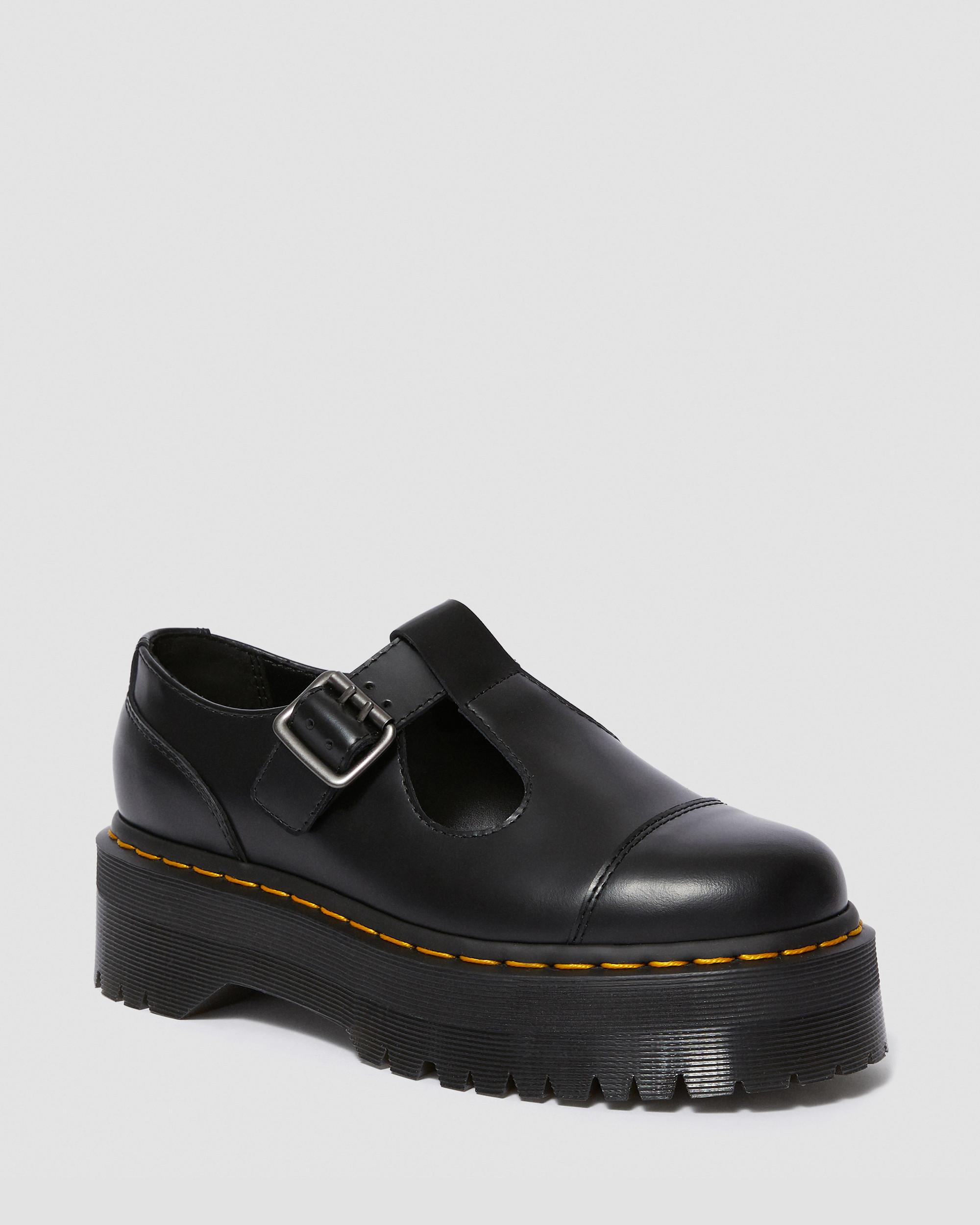 Bethan Polished Smooth Leather Platform Shoes in Black | Dr. Martens