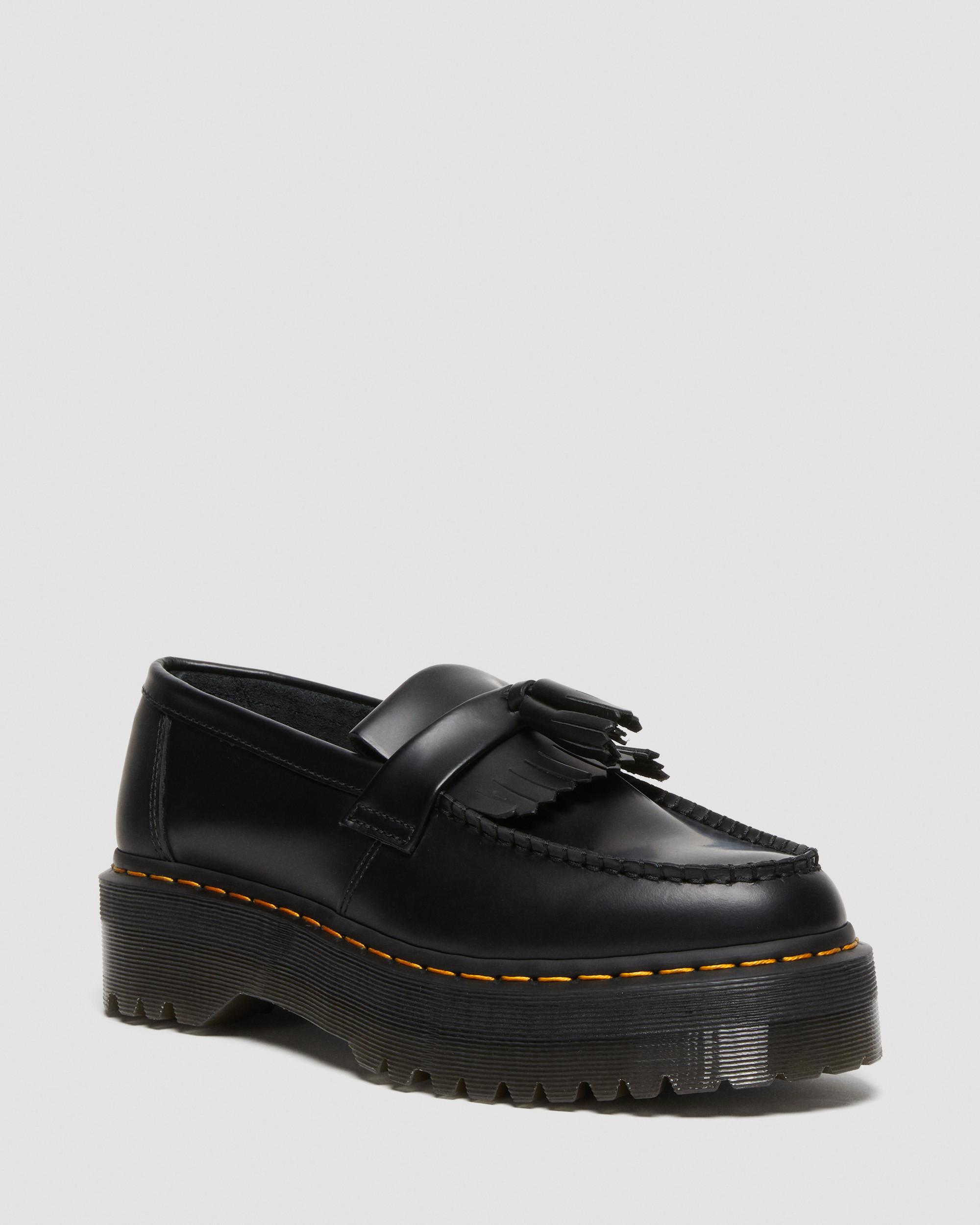 Adrian Quad Leather Platform Tassle Loafers in Black | Dr. Martens