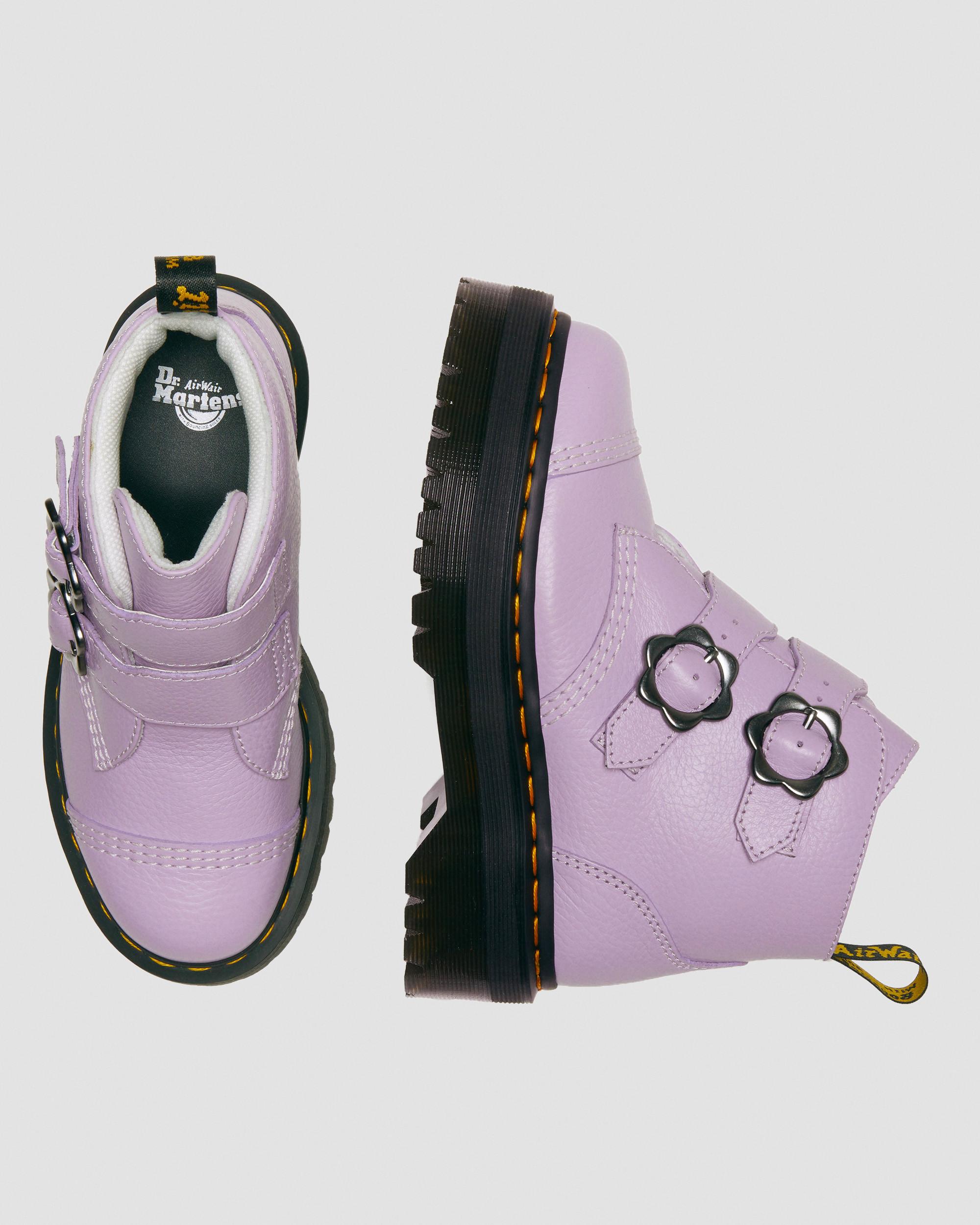 Devon Flower Buckle Leather Platform Boots in Lilac | Dr. Martens