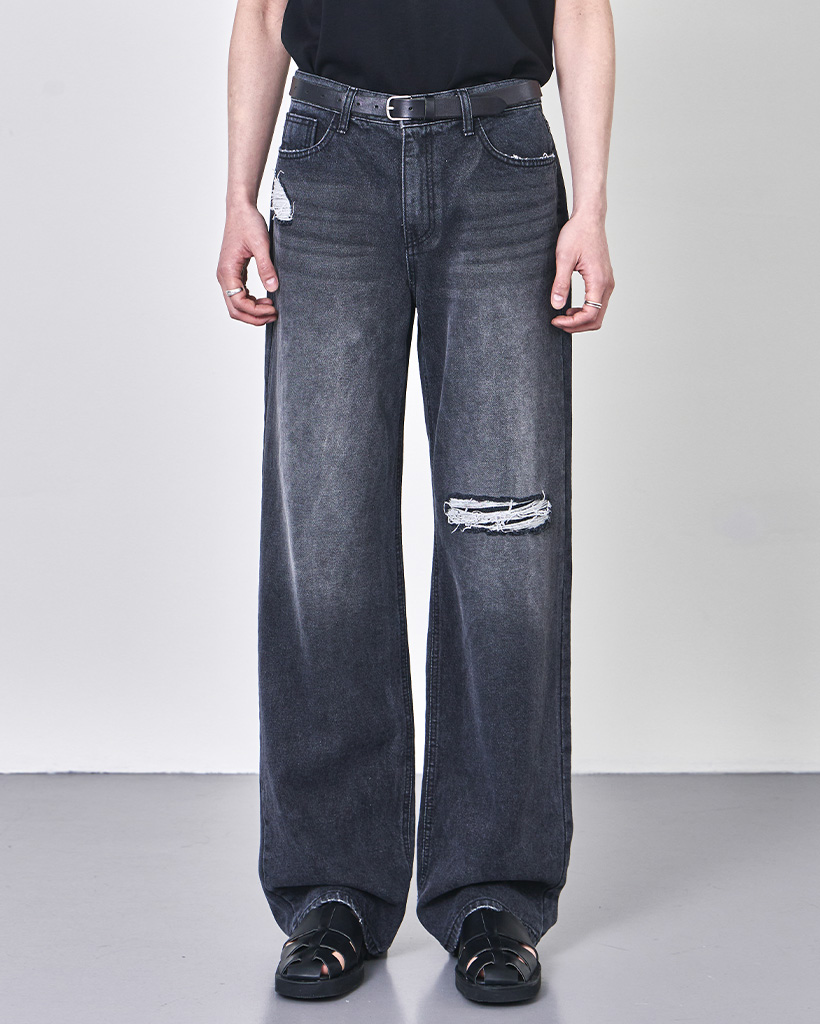 ORIGINAL) ダメージワイドデニムパンツ | ファッション通販サイト NUGU