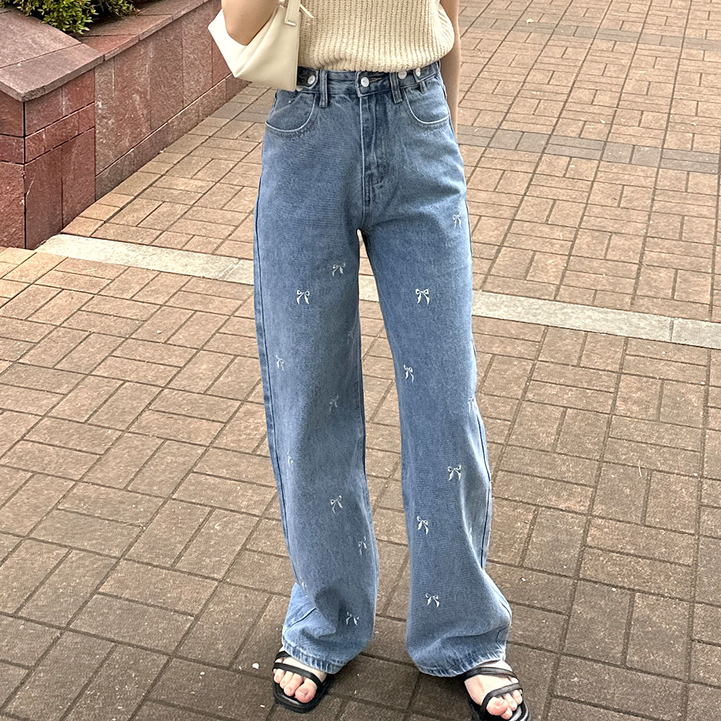リボン刺繍デニムパンツ | ファッション通販サイト NUGU