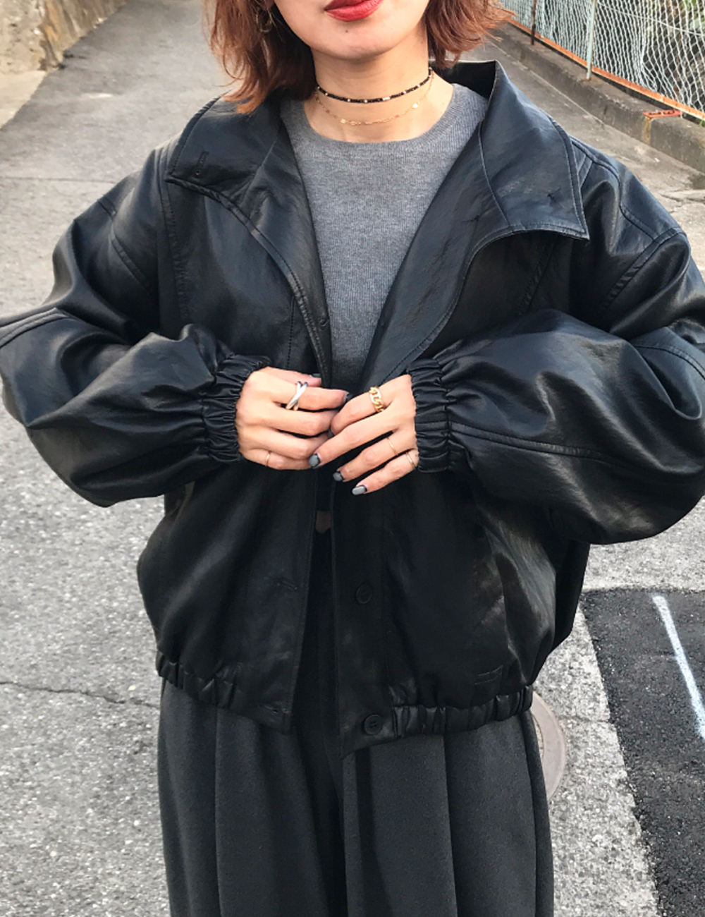 ボタンオーバーサイズレザージャケット | ファッション通販サイト NUGU