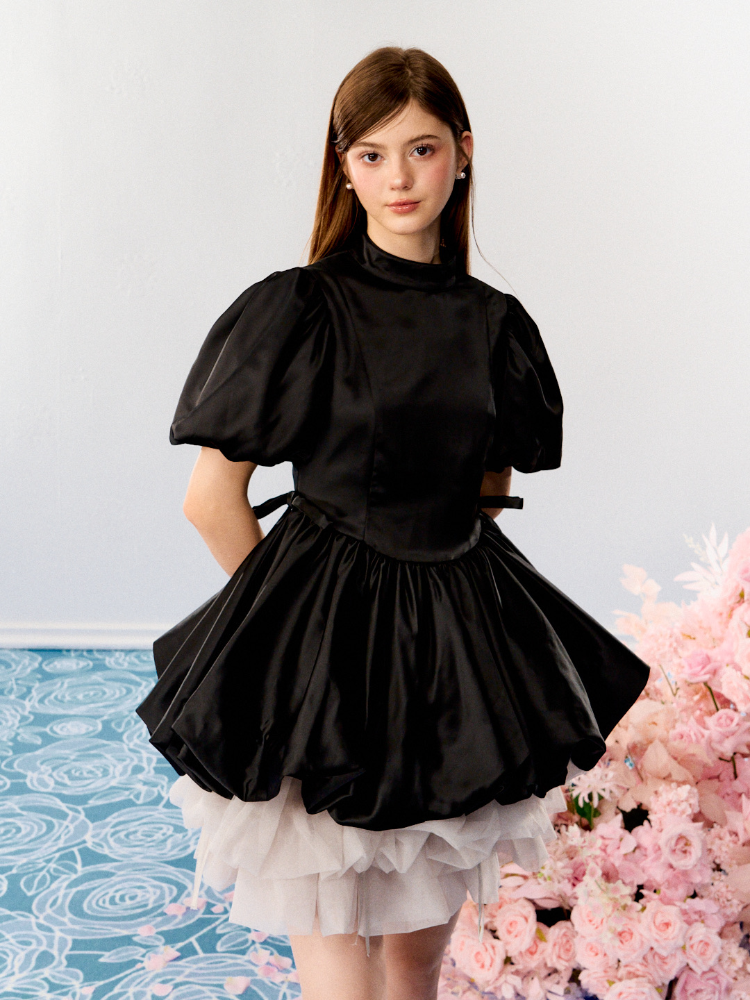 satin balloon peplum mini one-piece | ファッション通販サイト NUGU
