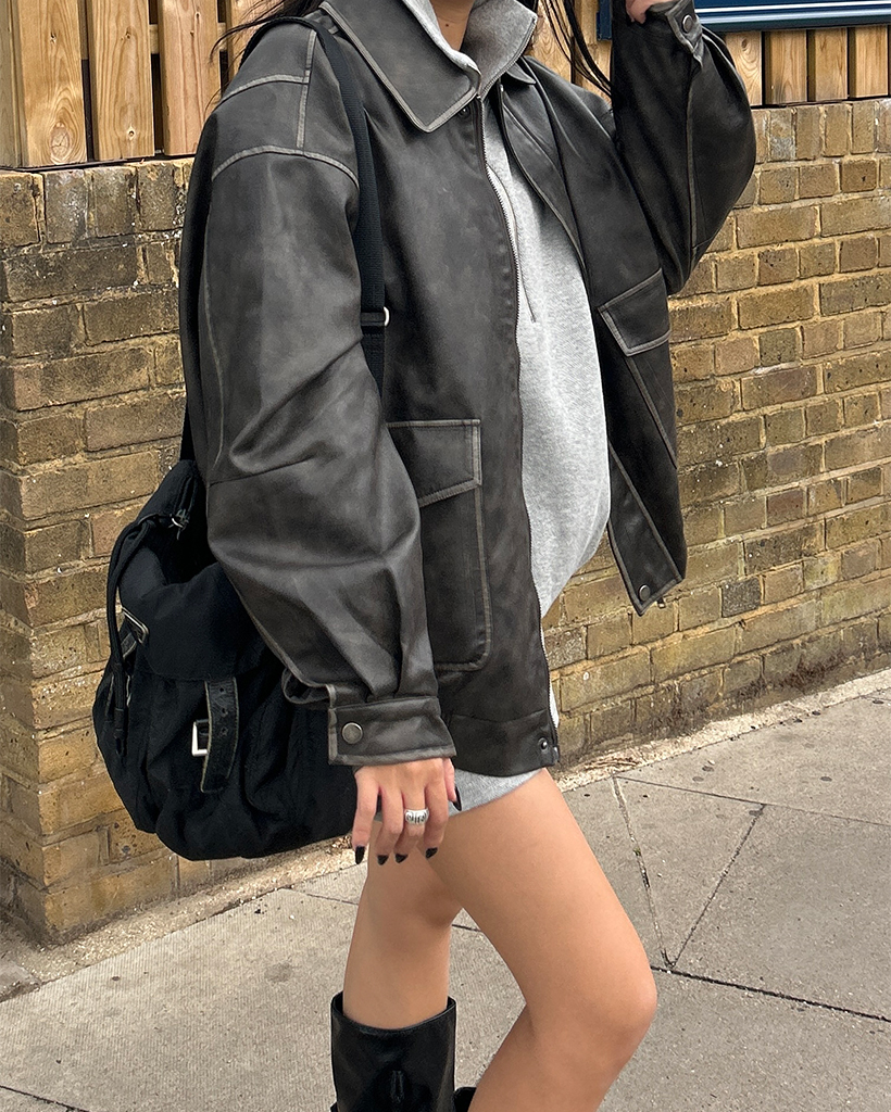 ビンテージウォッシュフラップポケットレザーブルゾン | ファッション