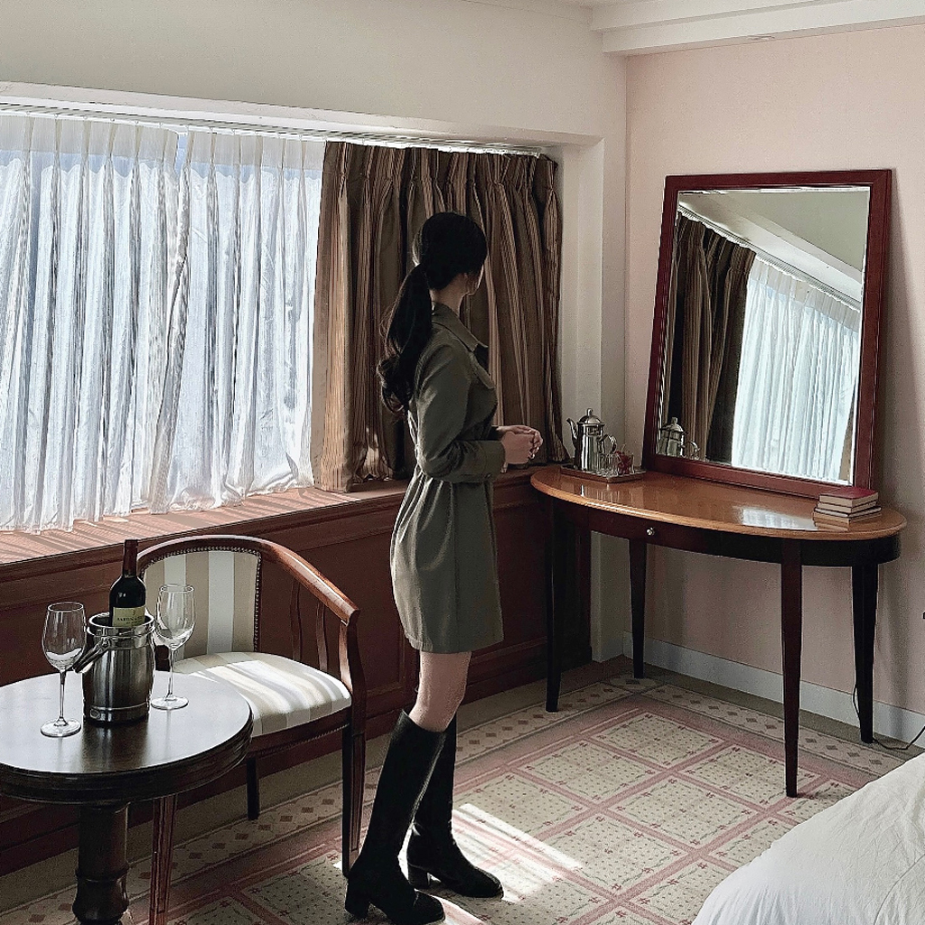 ベルトset] カラーシャツミニワンピース+ベルトセット | ファッション