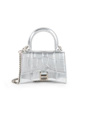 Balenciaga Mini Hourglass Croc-Embossed Leather Top Handle Bag on