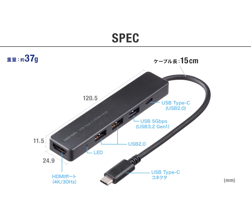 USB-5TCH15BK【HDMIポート付 USB Type-Cハブ】HDMIポートを搭載したUSB