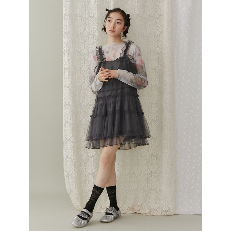 チュールドロストミニキャミワンピース[品番：MKSW0058422]｜merry