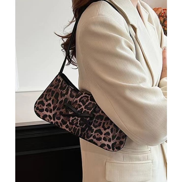 柄アソート リボンデザイン ワンハンドルバッグ レオパード 千鳥柄