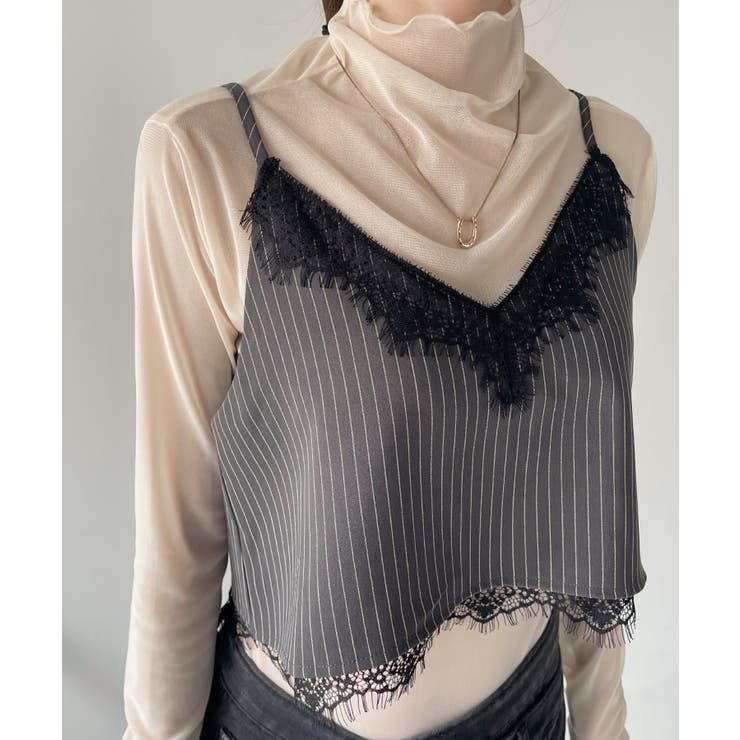 レースデザイン ストライプ キャミソール[品番：ORGW0009028]｜Ada